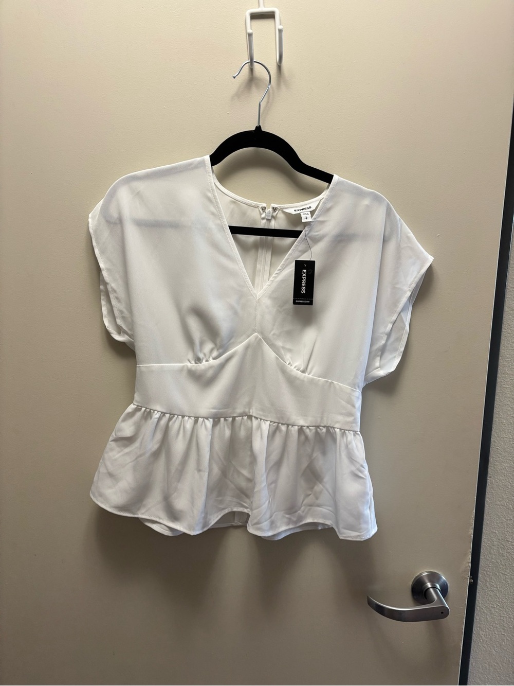 Express White V-Neck Peplum Top